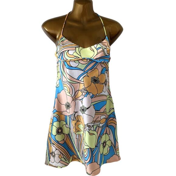 Zara Sz S Satiny Mini Slip Dress Floral Retro 70's Strappy - Picture 1 of 7